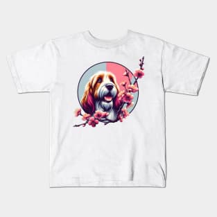 Petit Basset Griffon Vendeen's Spring Cherry Blossoms Joy Kids T-Shirt